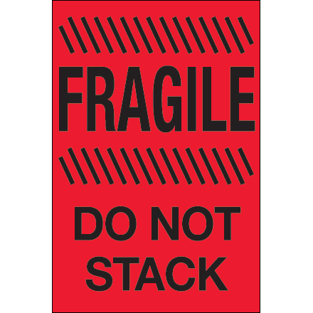 4 x 6" - "Fragile - Do Not Stack" (Fluorescent Red) Labels