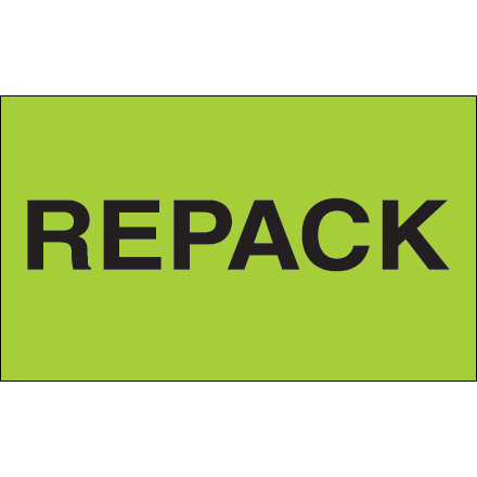 3 x 5" - "Repack" (Fluorescent Green) Labels