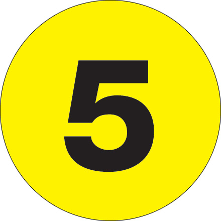 2" Circle - "5" (Fluorescent Yellow) Number Labels